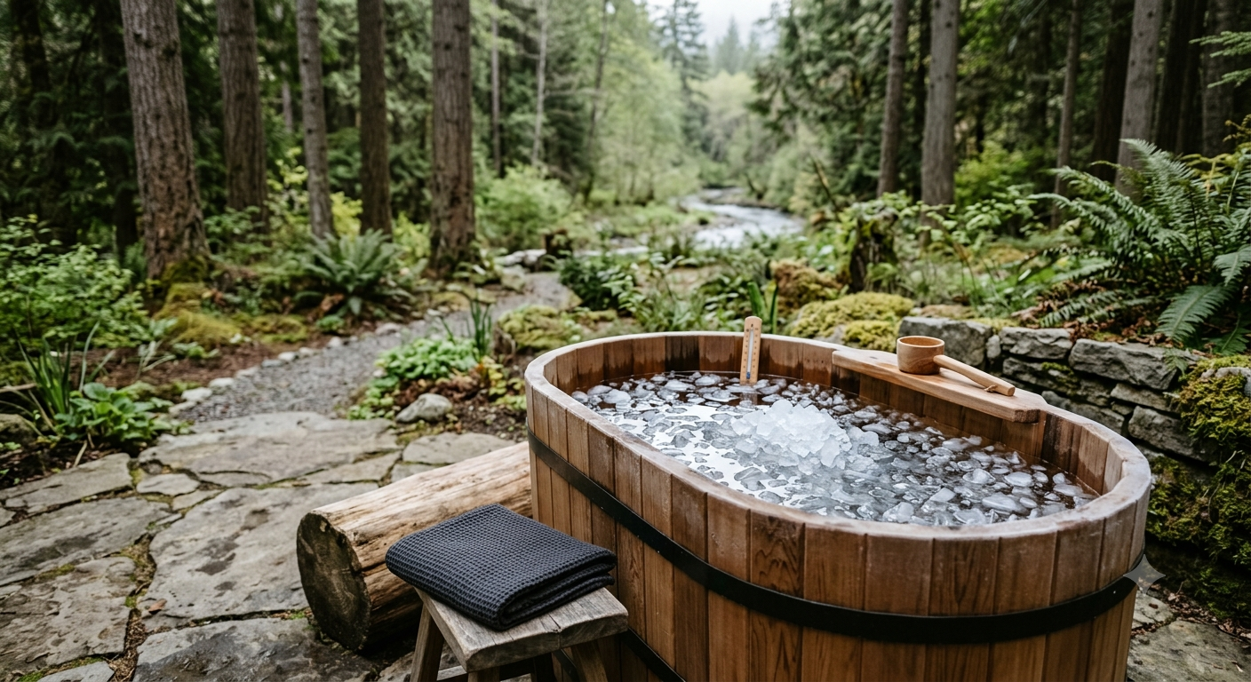 A cold plunge tub outdoors in natural light
